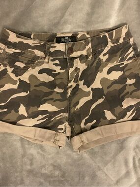 Royalty For Me Olive Camo Roll-Hem Jean Shorts